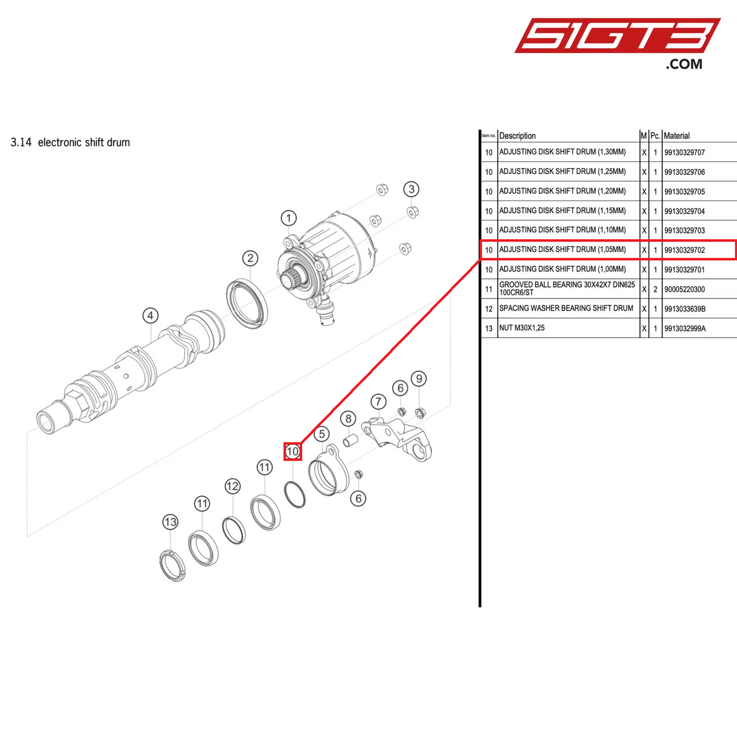 ADJUSTING DISK SHIFT DRUM (1,05MM) - 99130329702 [PORSCHE 911 GT3 R Type 991 (GEN 2)]