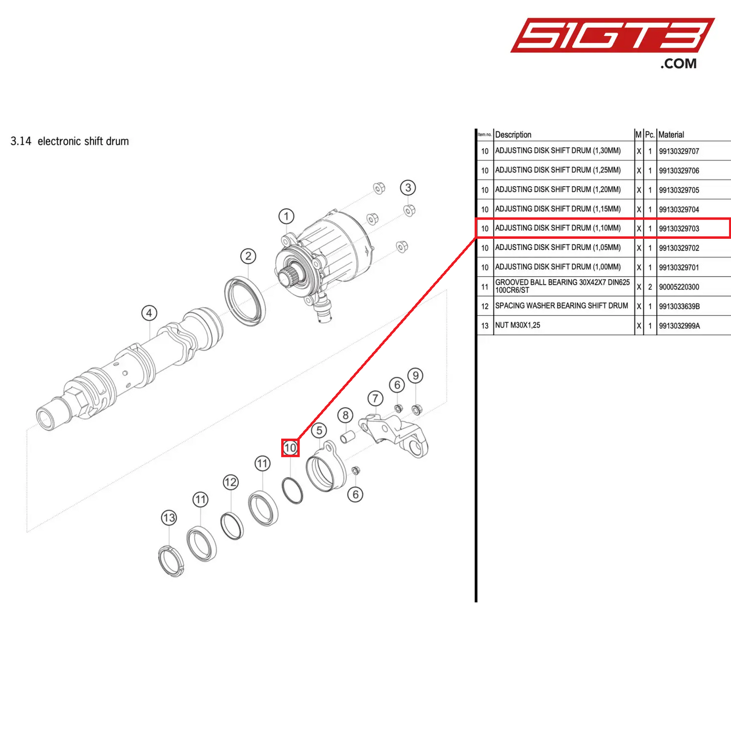 ADJUSTING DISK SHIFT DRUM (1,10MM) - 99130329703 [PORSCHE 911 GT3 R Type 991 (GEN 2)]