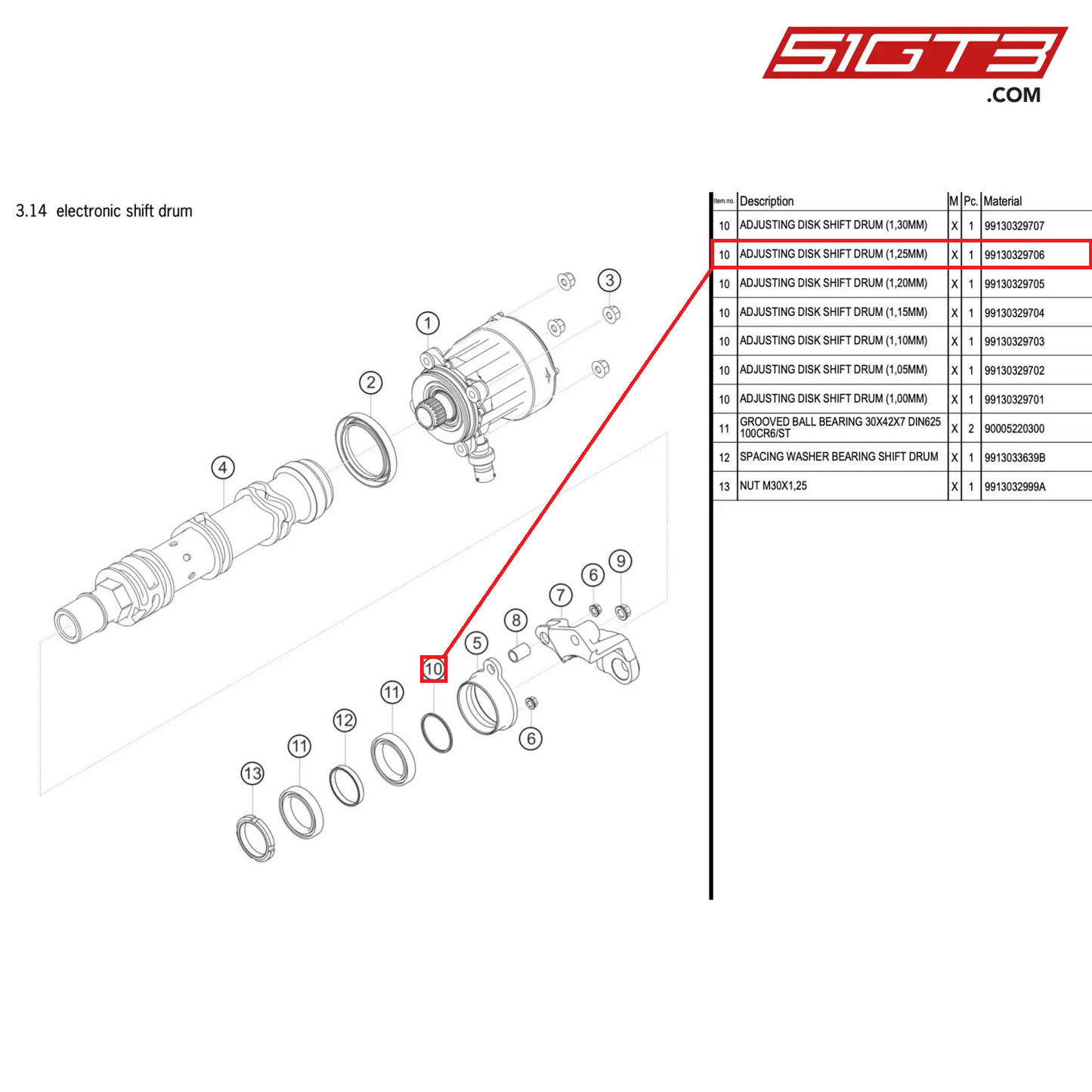 ADJUSTING DISK SHIFT DRUM (1,25MM) - 99130329706 [PORSCHE 911 GT3 R Type 991 (GEN 2)]