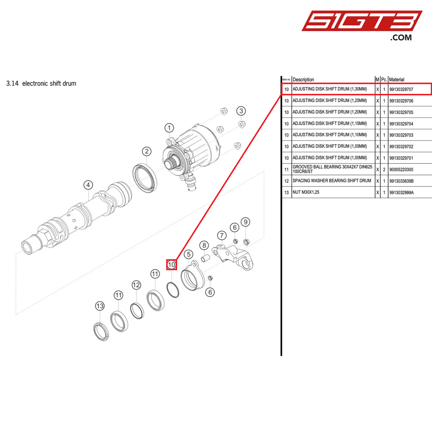 ADJUSTING DISK SHIFT DRUM (1,30MM) - 99130329707 [PORSCHE 911 GT3 R Type 991 (GEN 2)]