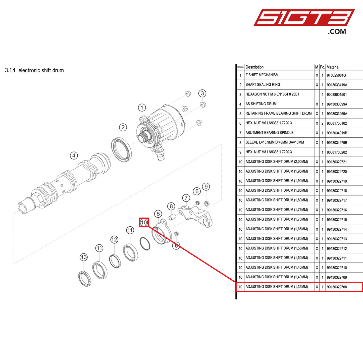 ADJUSTING DISK SHIFT DRUM (1,35MM) - 99130329708 [PORSCHE 911 GT3 R Type 991 (GEN 2)]