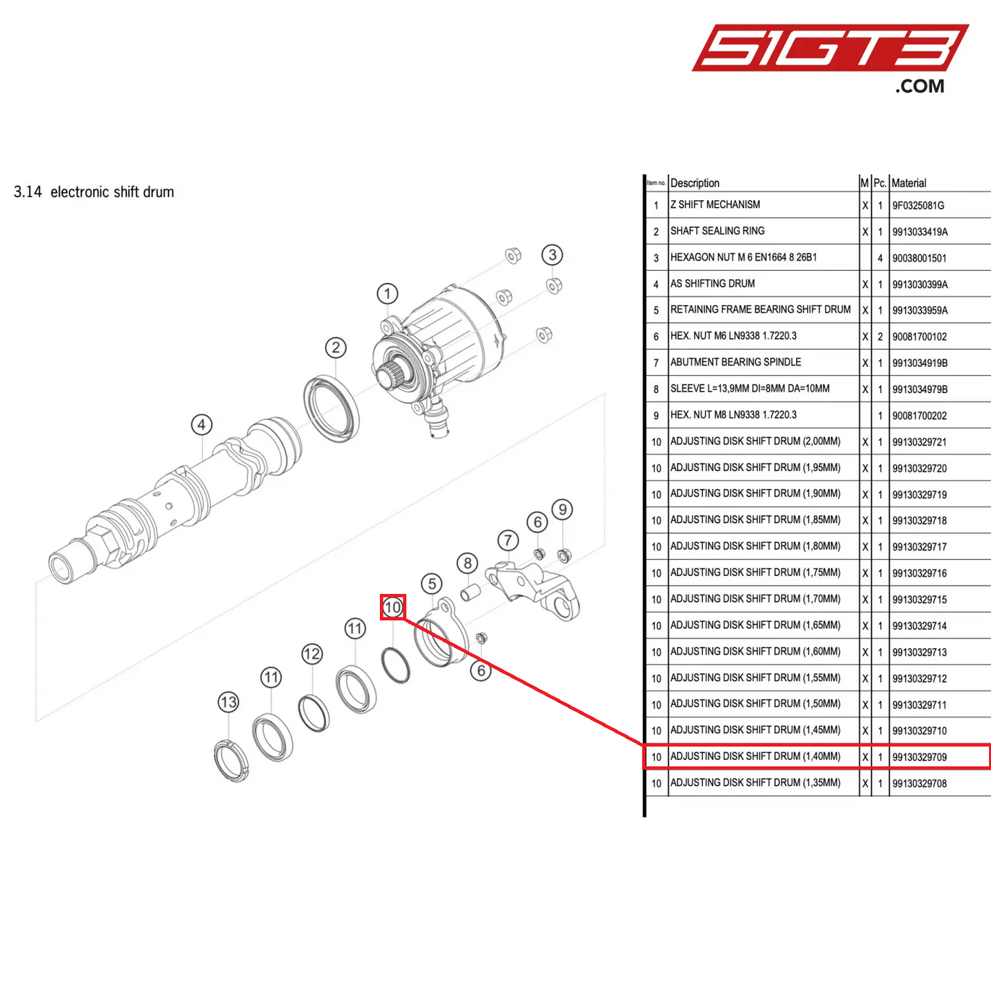 ADJUSTING DISK SHIFT DRUM (1,40MM) - 99130329709 [PORSCHE 911 GT3 R Type 991 (GEN 2)]