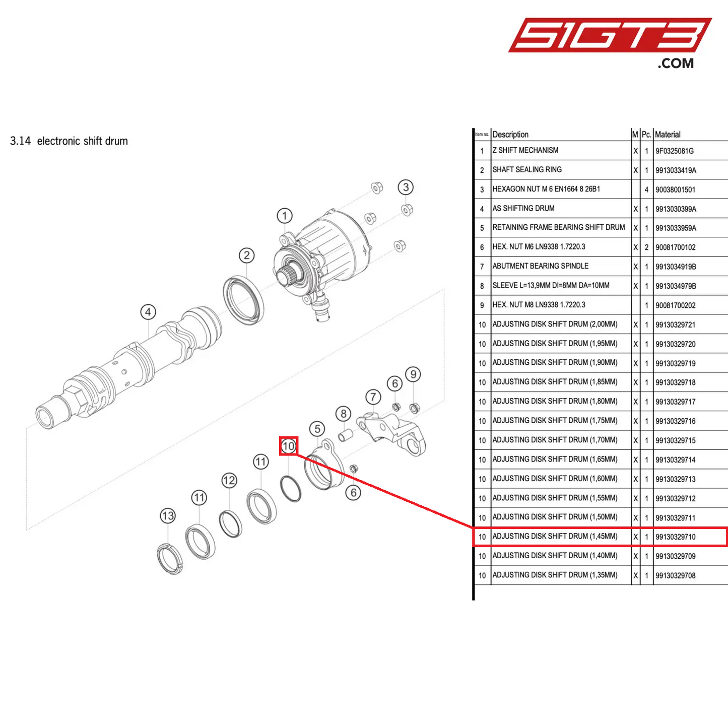 ADJUSTING DISK SHIFT DRUM (1,45MM) - 99130329710 [PORSCHE 911 GT3 R Type 991 (GEN 2)]