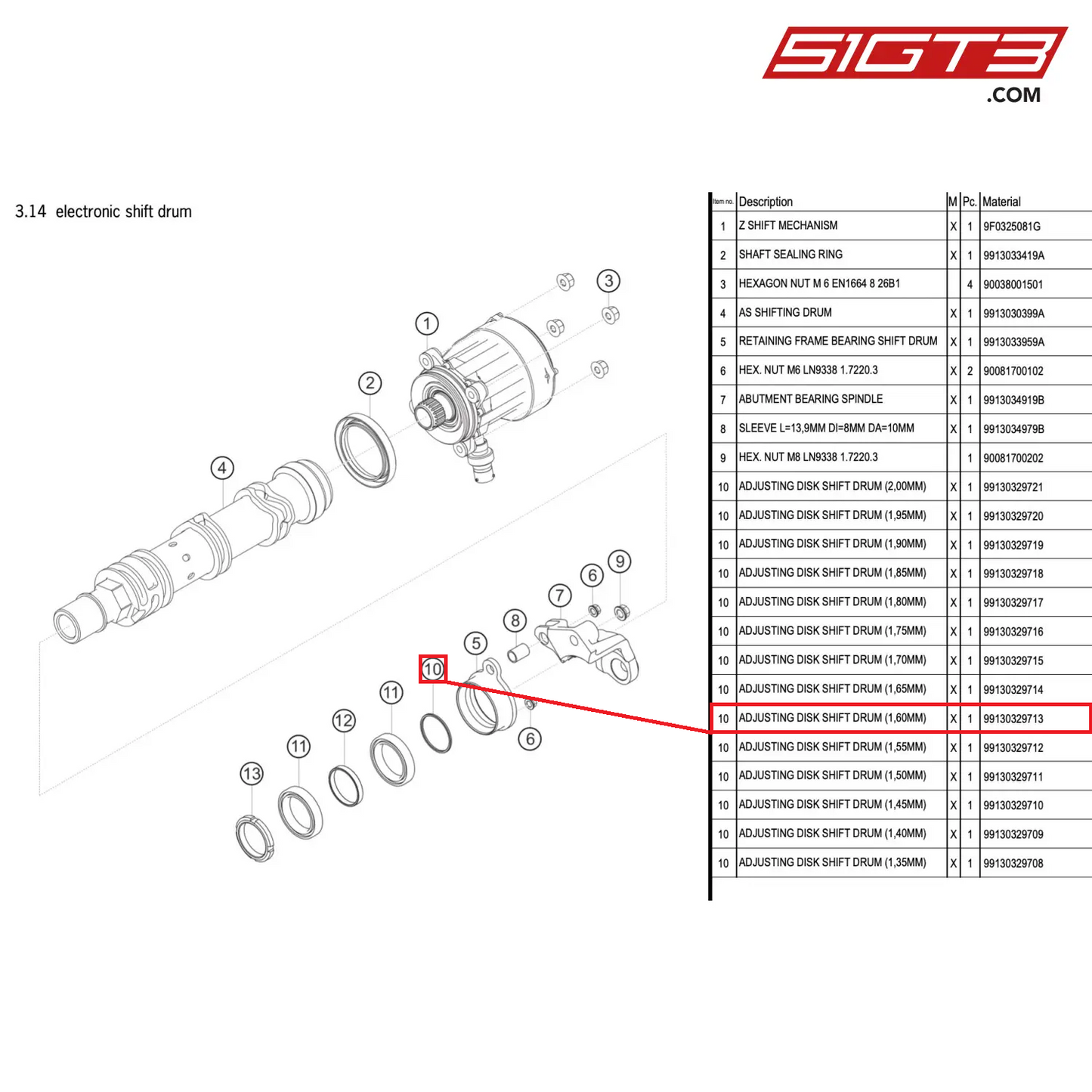 ADJUSTING DISK SHIFT DRUM (1,60MM) - 99130329713 [PORSCHE 911 GT3 R Type 991 (GEN 2)]