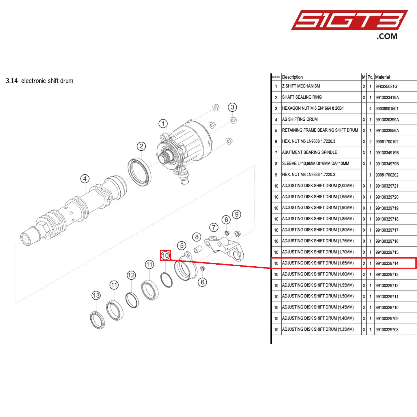 ADJUSTING DISK SHIFT DRUM (1,65MM) - 99130329714 [PORSCHE 911 GT3 R Type 991 (GEN 2)]