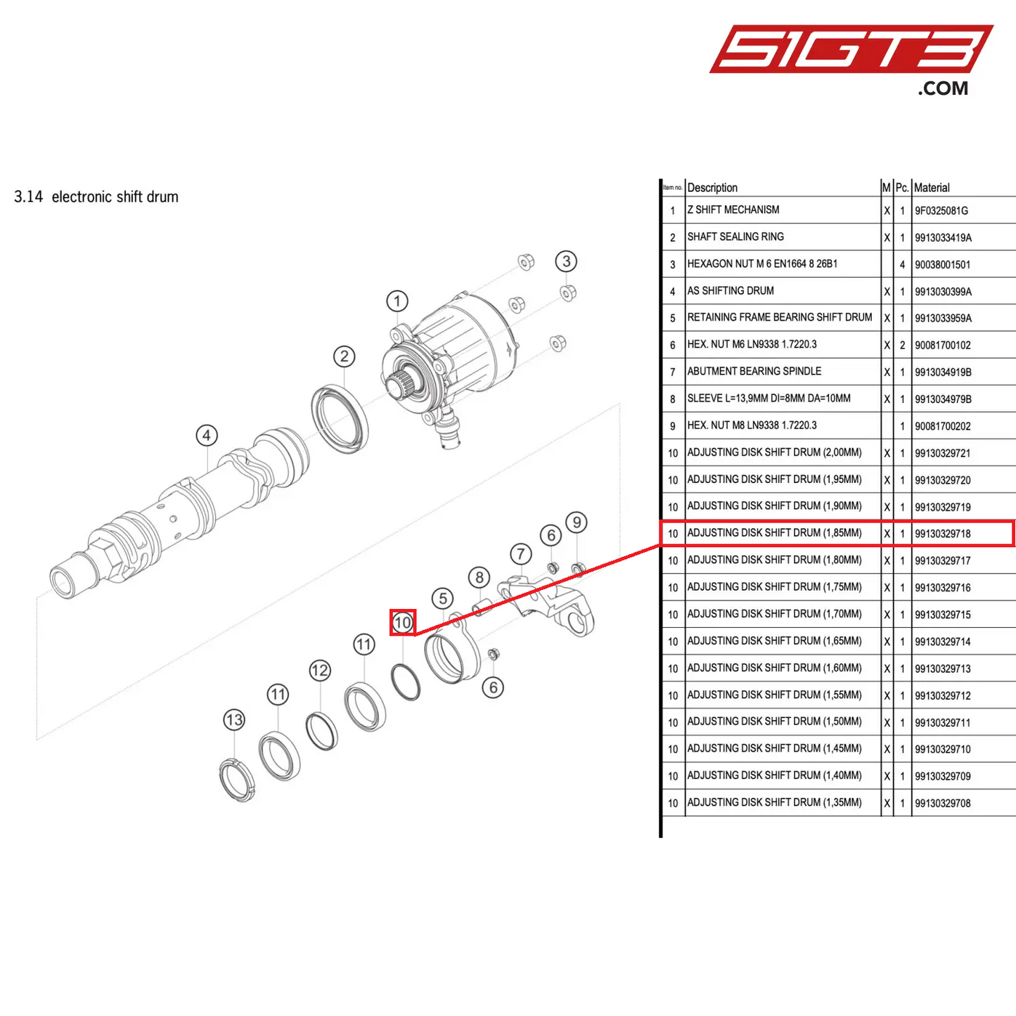 ADJUSTING DISK SHIFT DRUM (1,85MM) - 99130329718 [PORSCHE 911 GT3 R Type 991 (GEN 2)]