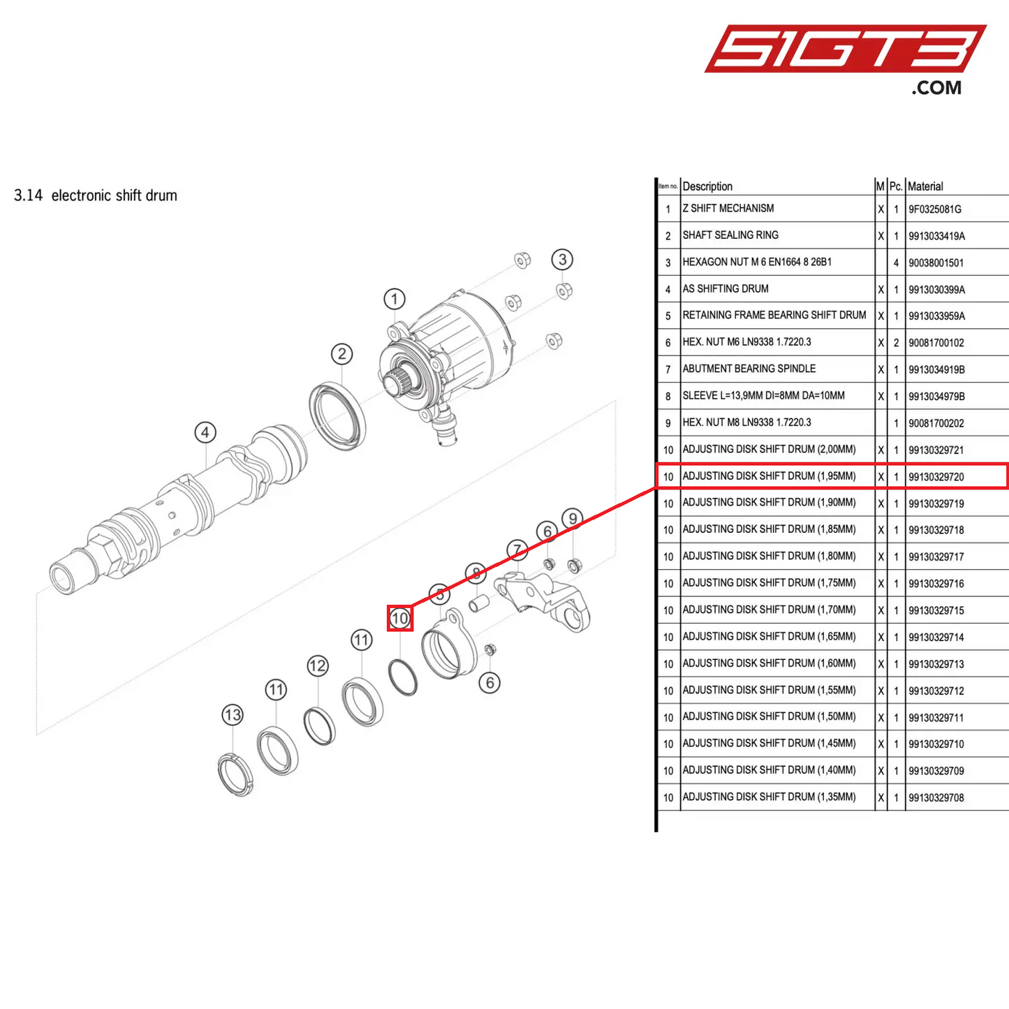 ADJUSTING DISK SHIFT DRUM (1,95MM) - 99130329720 [PORSCHE 911 GT3 R Type 991 (GEN 2)]