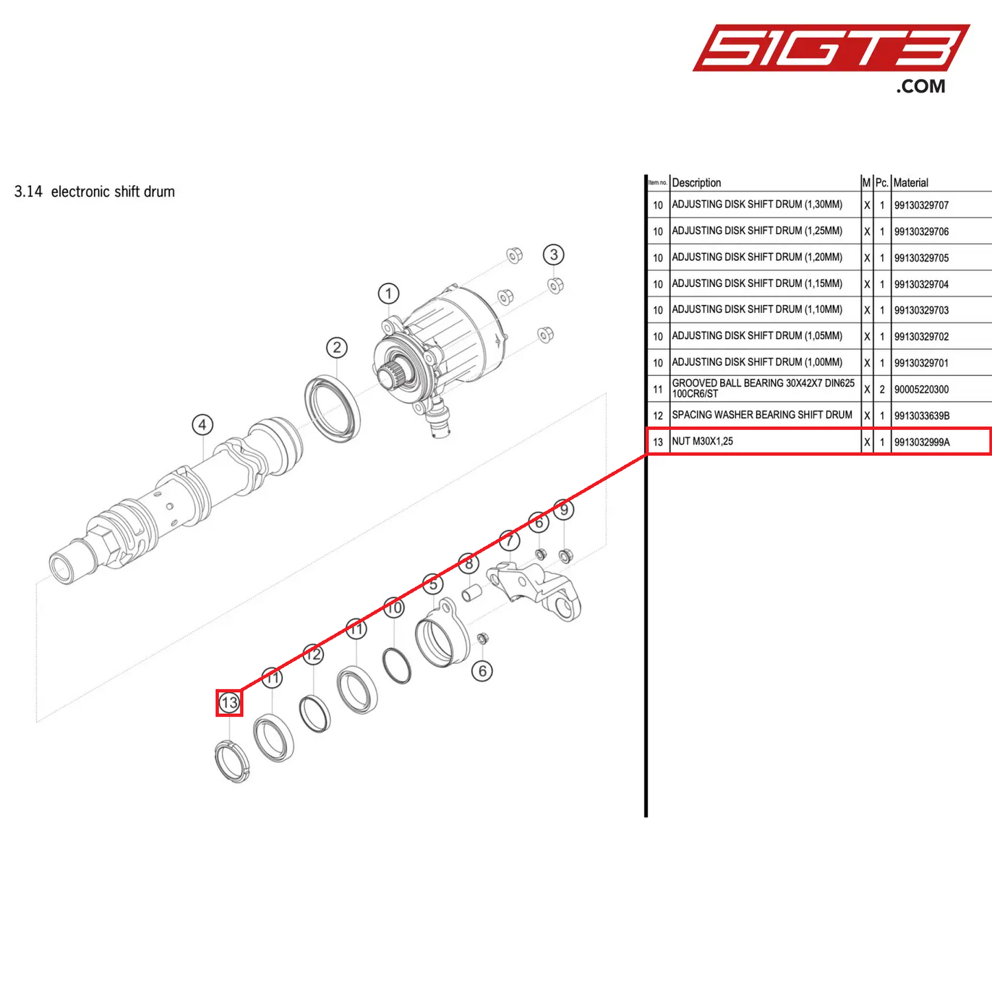 NUT M30X1,25 - 9913032999A [PORSCHE 911 GT3 R Type 991 (GEN 2)]