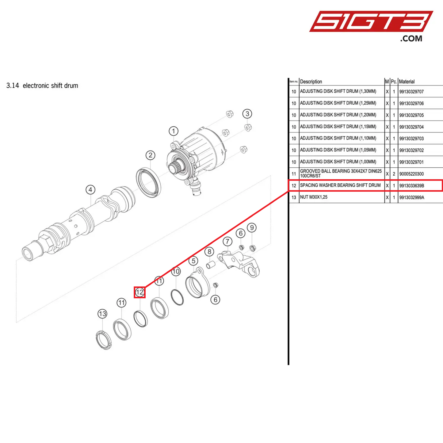 SPACING WASHER BEARING SHIFT DRUM - 9913033639B [PORSCHE 911 GT3 R Type 991 (GEN 2)]