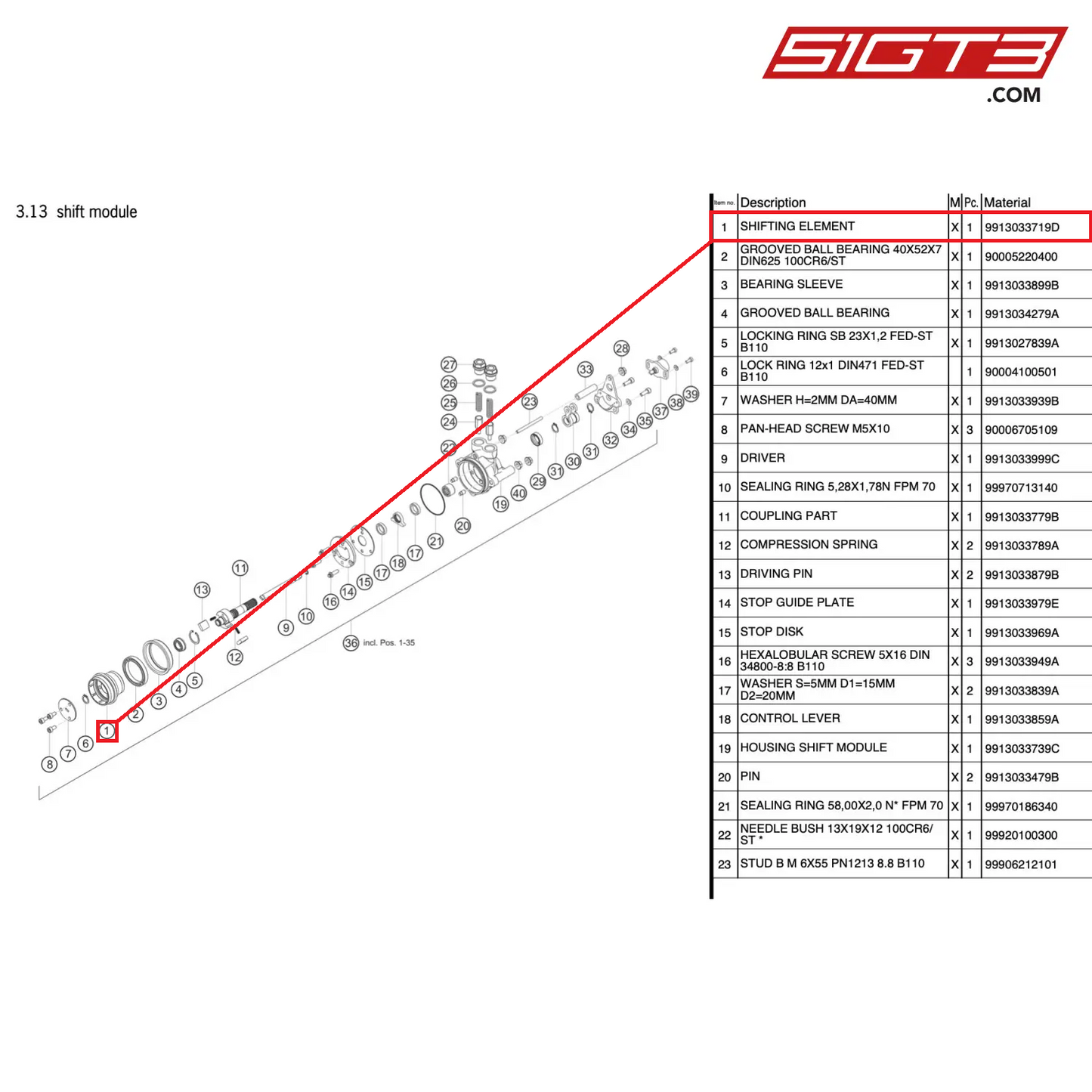 SHIFTING ELEMENT - 9913033719D [PORSCHE 991.2 GT3 Cup]