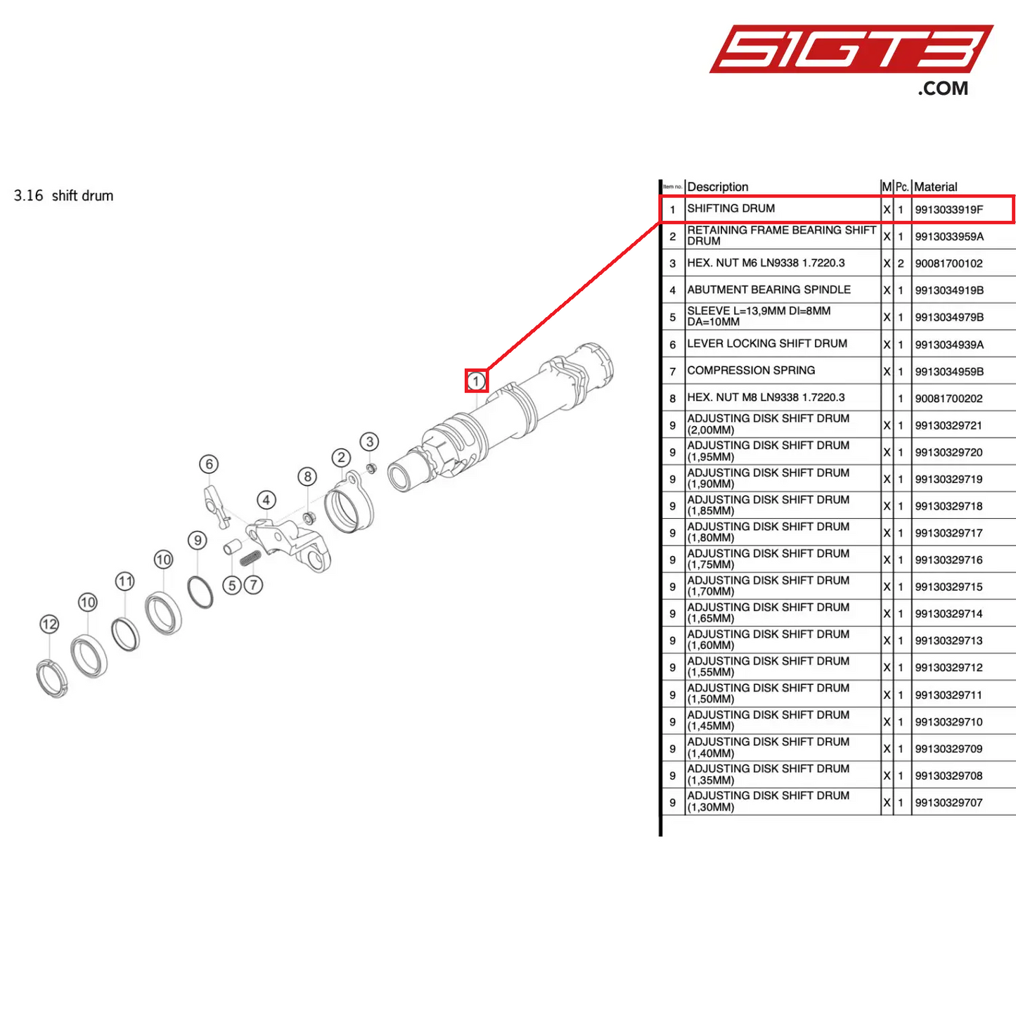 SHIFTING DRUM - 9913033919F [PORSCHE 991.1 GT3 R]