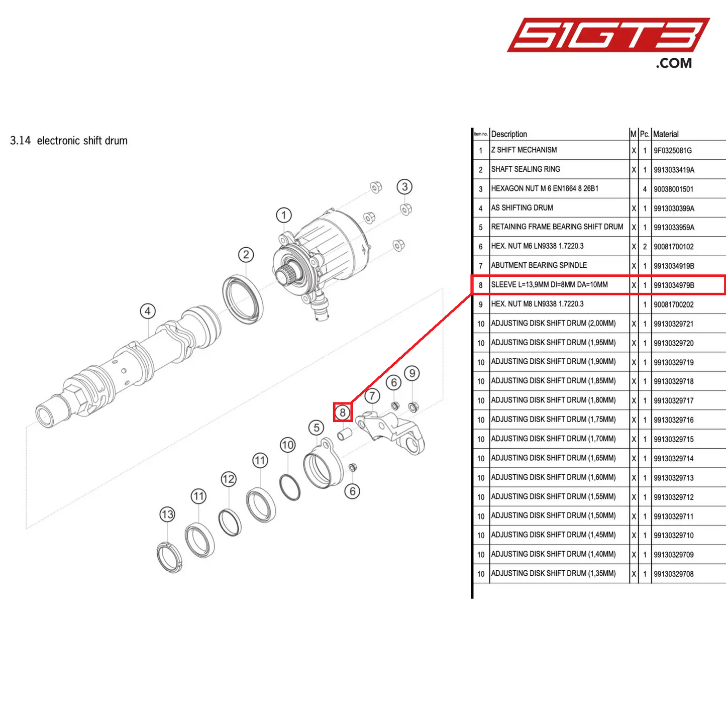 SLEEVE L=13,9MM DI=8MM DA=10MM - 9913034979B [PORSCHE 911 GT3 R Type 991 (GEN 2)]