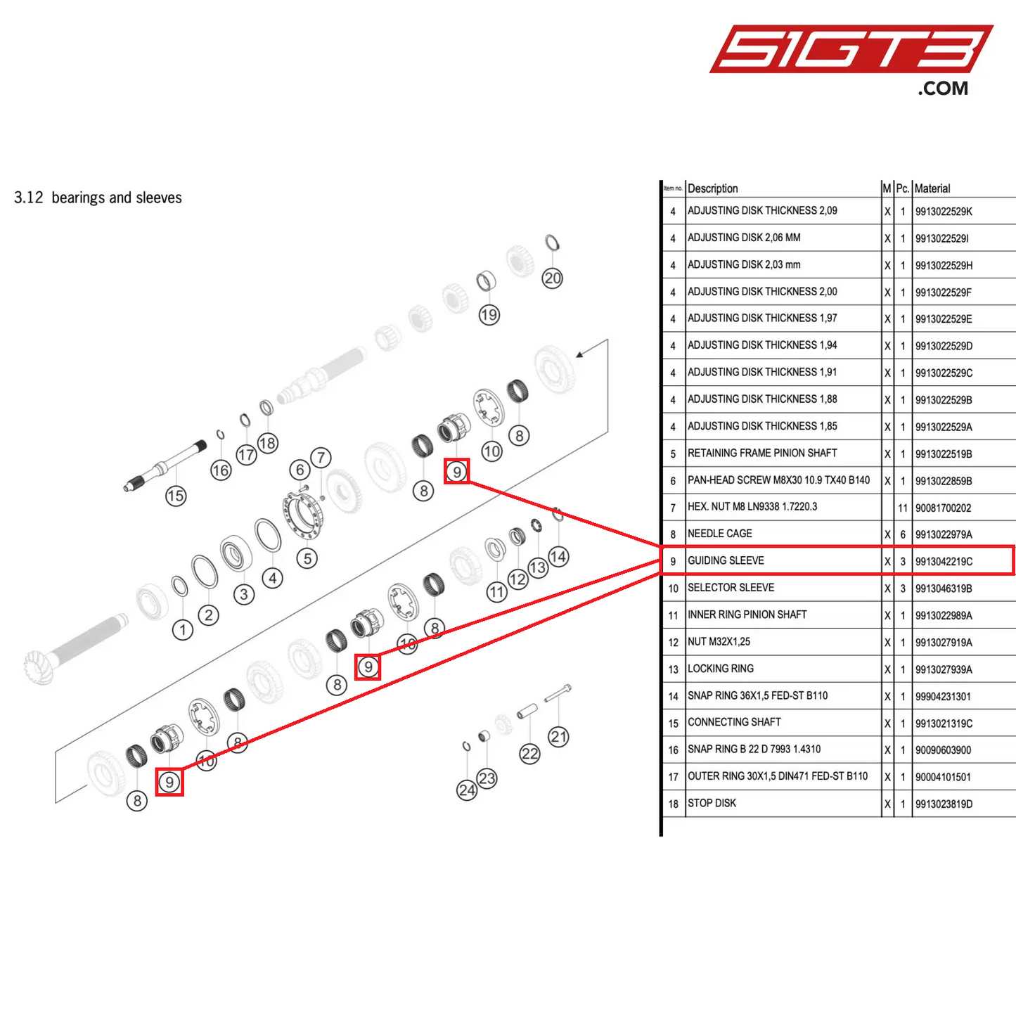 GUIDING SLEEVE - 9913042219C [PORSCHE 911 GT3 R Type 991 (GEN 2)]