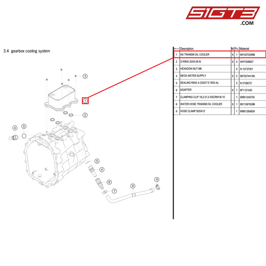 AS TRANSM.OIL COOLER - 9913070299B [PORSCHE 991.1 GT3 Cup (2017)]