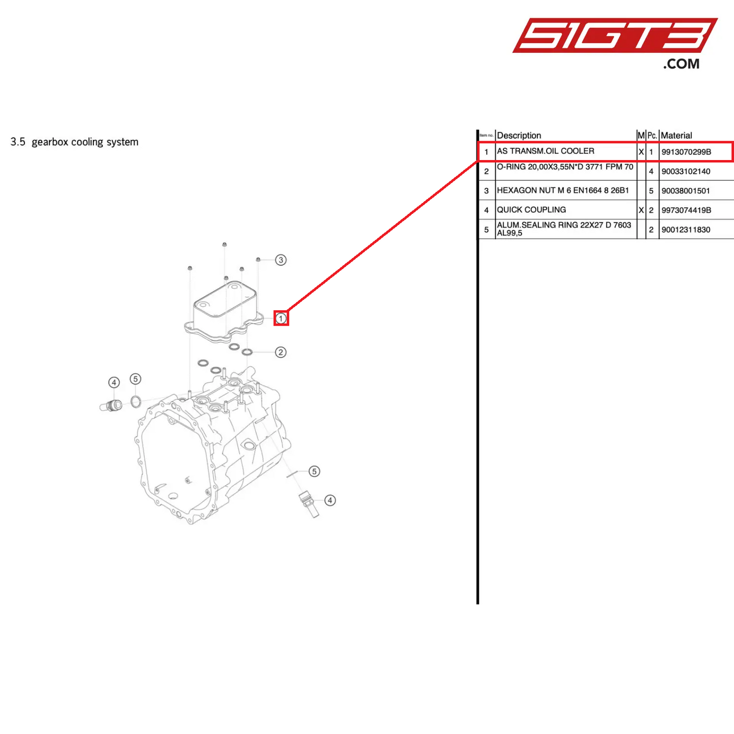 AS TRANSM.OIL COOLER - 9913070299B [PORSCHE 991.1 GT3 R]