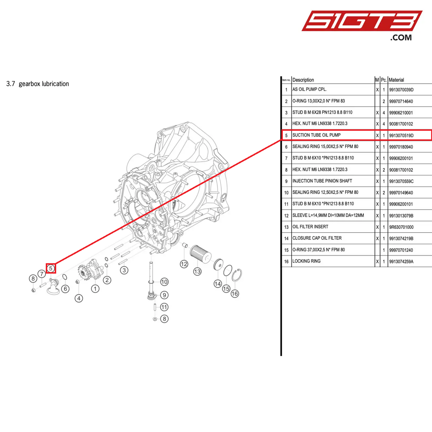 SUCTION TUBE OIL PUMP - 9913070519D [PORSCHE 911 GT3 R Type 991 (GEN 2)]