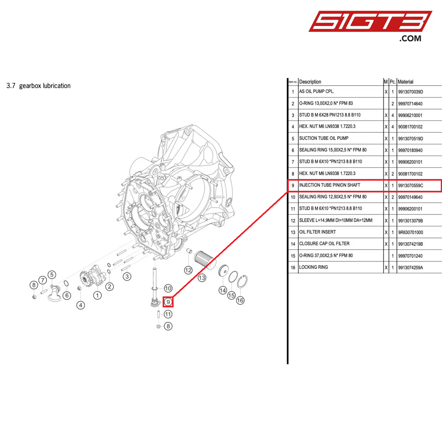 INJECTION TUBE PINION SHAFT - 9913070559C [PORSCHE 911 GT3 R Type 991 (GEN 2)]