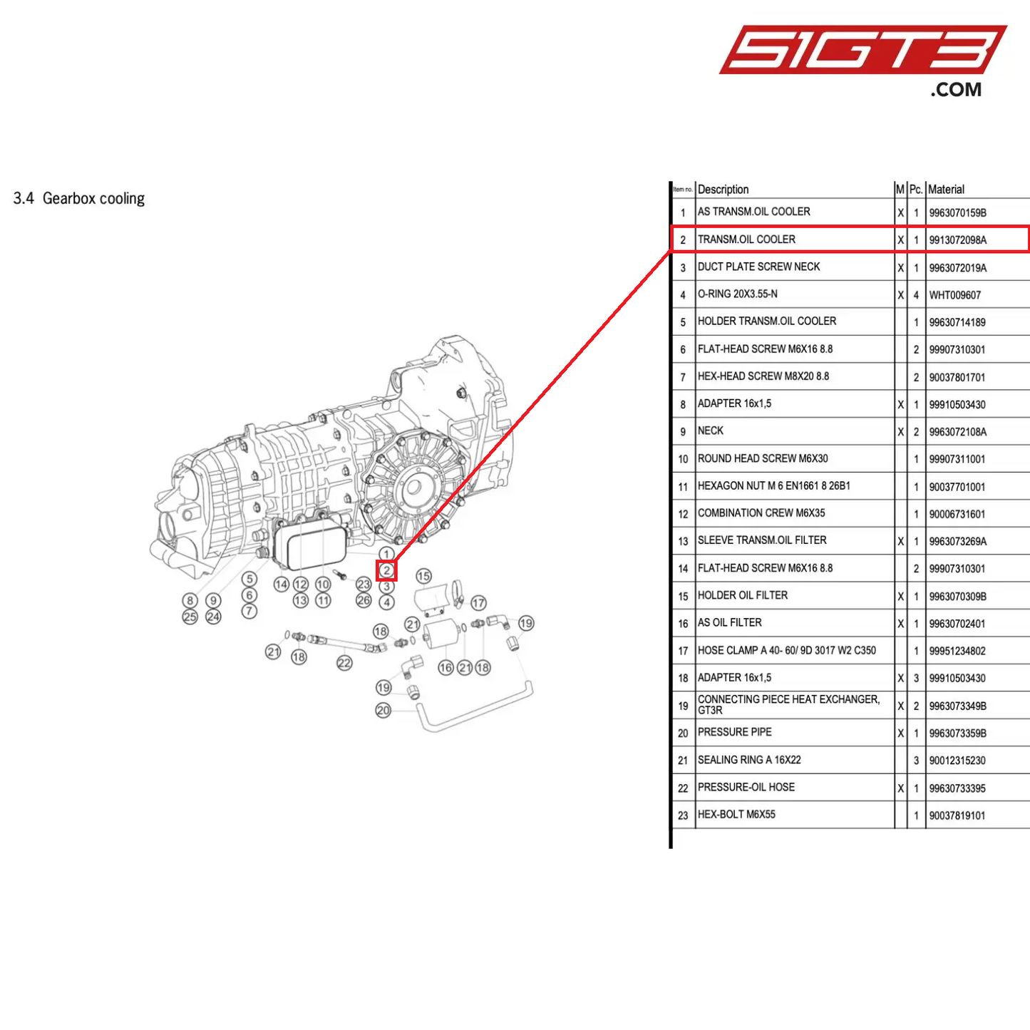 TRANSM.OIL COOLER - 9913072098A [PORSCHE 996 GT3 Cup]