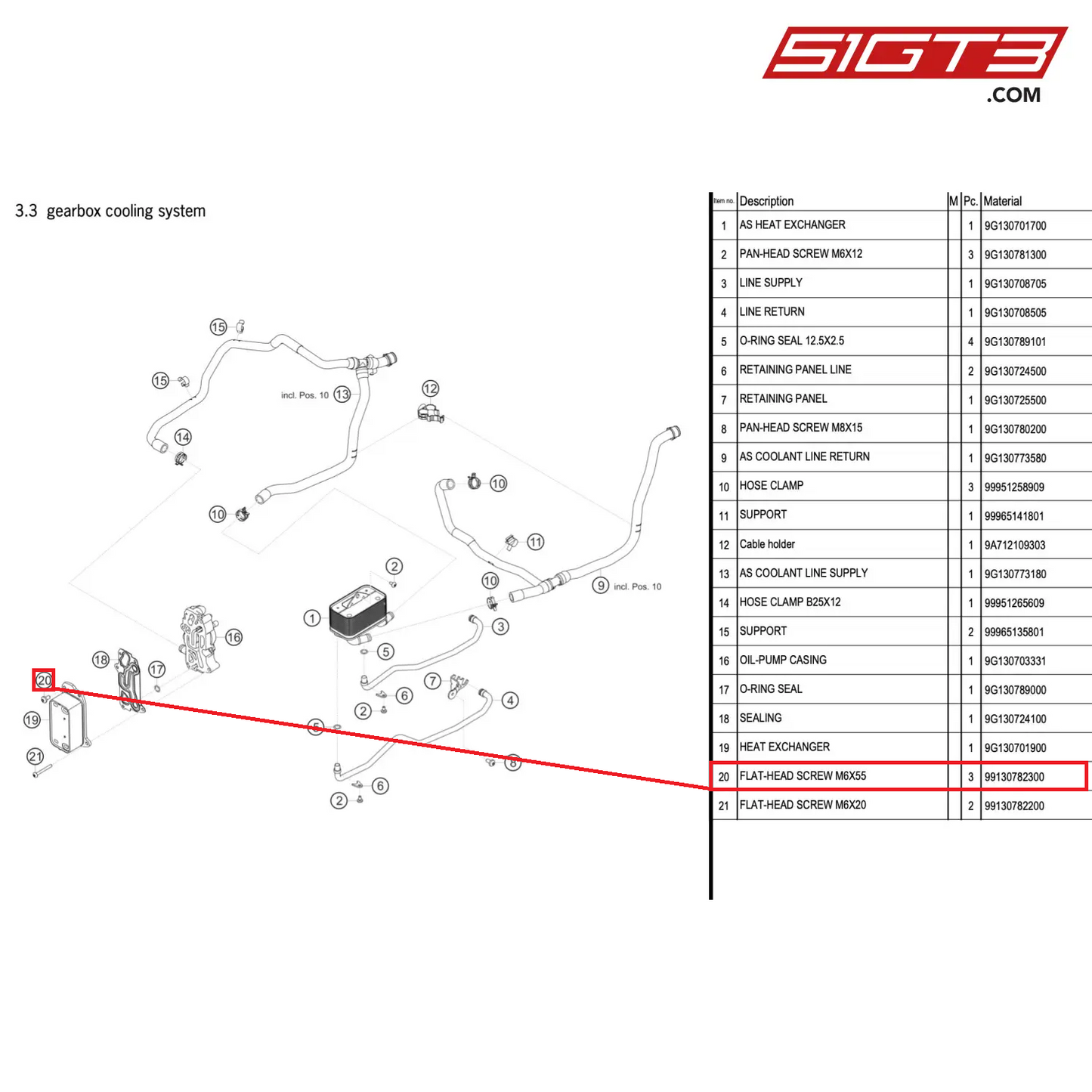 FLAT-HEAD SCREW M6X55 - 99130782300 [PORSCHE 911 GT2 RS Clubsport]