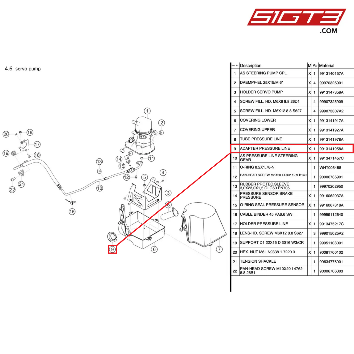 アダプタープレッシャーライン - 9913141958A [ポルシェ 991.1 GT3 R]