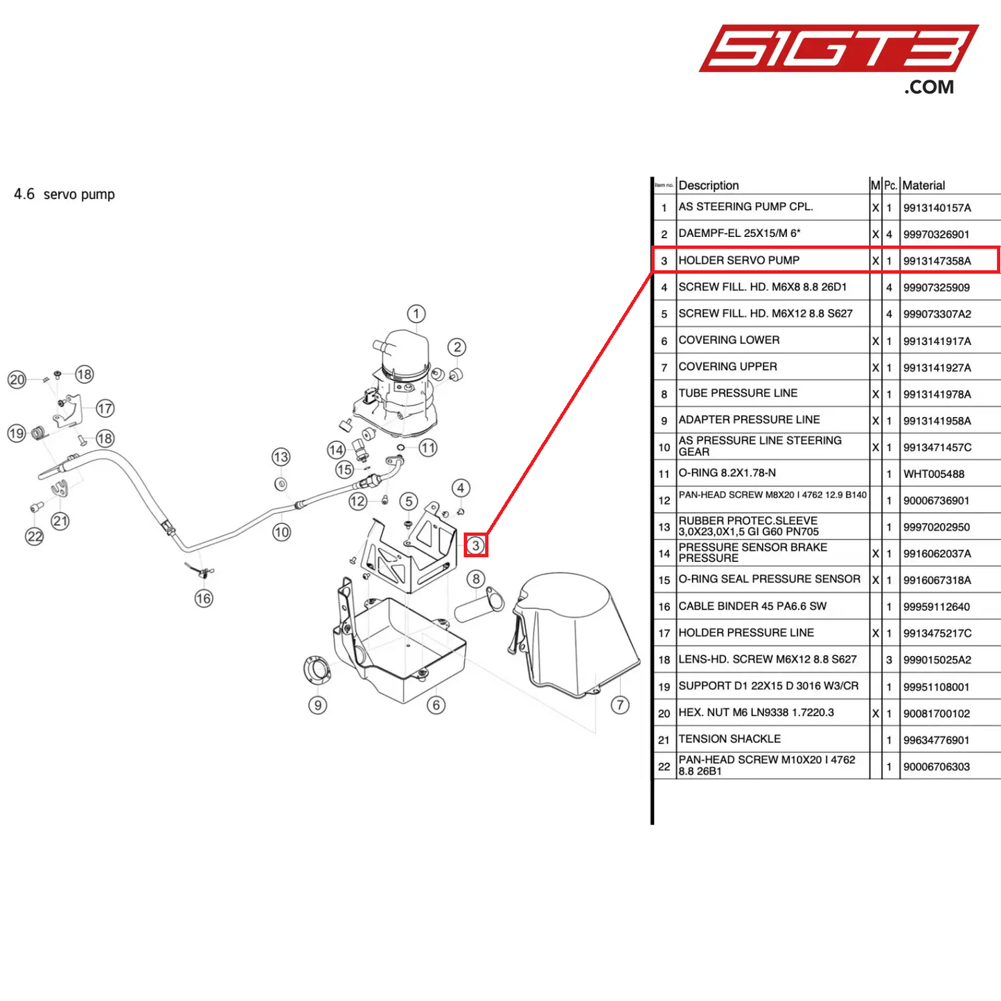 UCHWYT POMPY SERVO - 9913147358A [PORSCHE 991.1 GT3 R]
