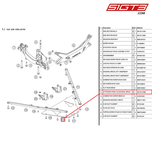 STIFFENING PANEL RA,DIAGONAL BRACE - 9913310708B [PORSCHE 991.1 GT3 Cup (2017)]