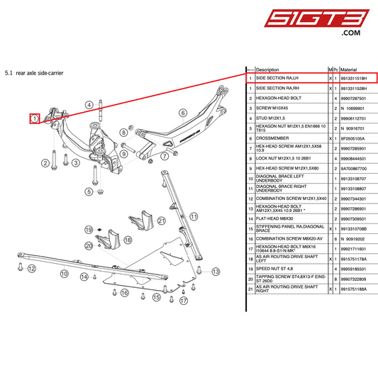 SIDE SECTION RA,LH - 9913311518H [PORSCHE 991.2 GT3 Cup]