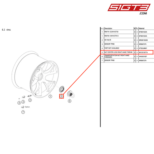 NUT CENTER LOCK RIGHT-HAND THREAD - 9913313077A [PORSCHE 992.1 GT3 R]