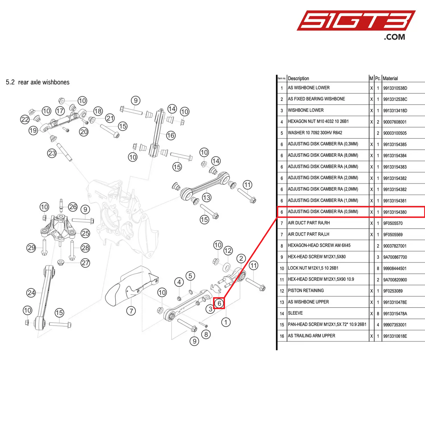 ADJUSTING DISK CAMBER RA (0,5MM) - 99133154380 [PORSCHE 911 GT2 RS Clubsport]