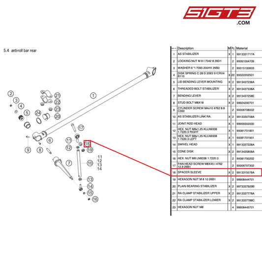 SPACER SLEEVE - 9913315578A [PORSCHE 991.2 GT3 Cup]