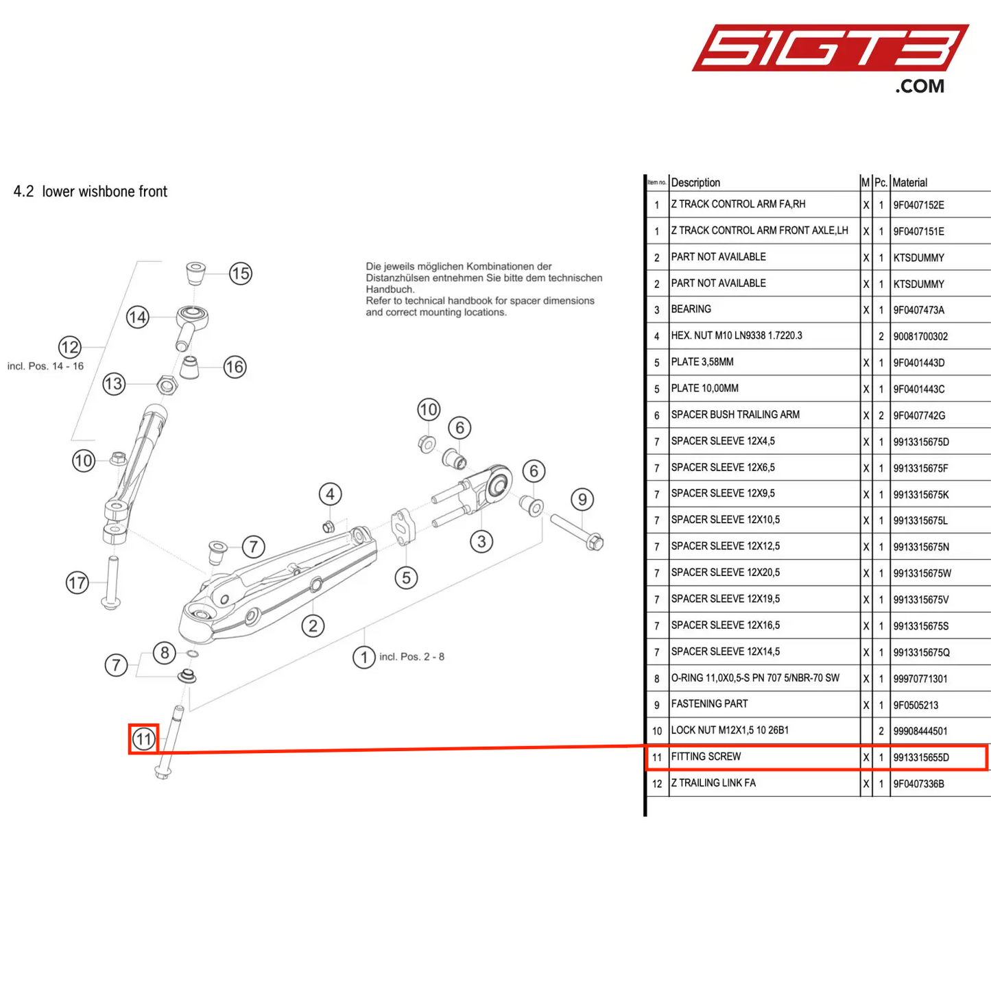 FITTING SCREW - 9913315655D [PORSCHE 911 GT3 R Type 991 (GEN 2)]