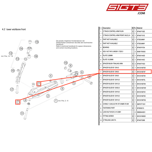 SPACER SLEEVE 12X6,5 - 9913315675F [PORSCHE 991.2 GT3 R]