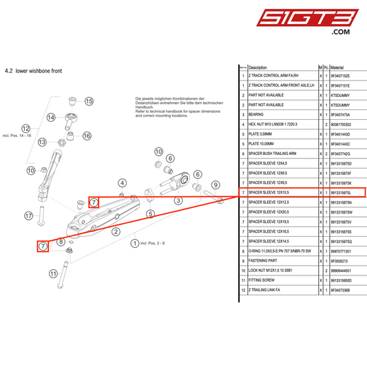TULEJA DYSTANSOWA 12X10,5 - 9913315675L [PORSCHE 991.2 GT3 R]