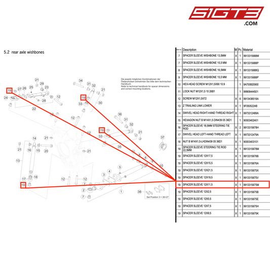 TULEJA DYSTANSOWA 12X11,5 - 9913315675M [PORSCHE 991.2 GT3 R]