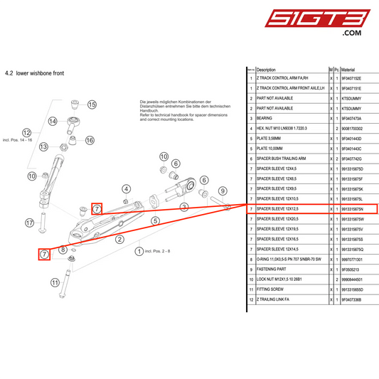 BUCHA ESPAÇADORA 12X12,5 - 9913315675N [PORSCHE 991.2 GT3 R]