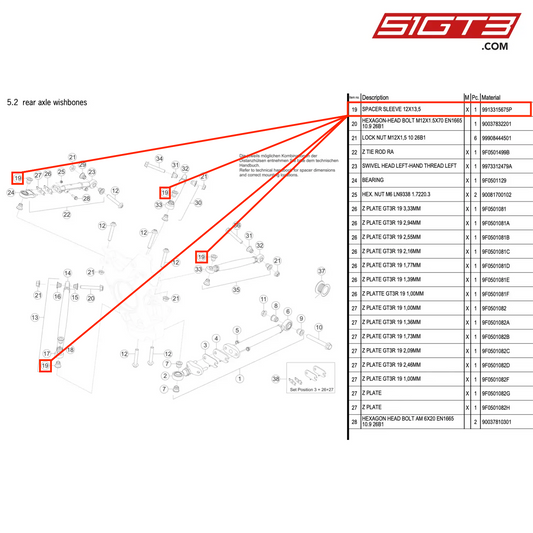 SPACER SLEEVE 12X13,5 - 9913315675P [PORSCHE 991.2 GT3 R]