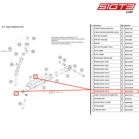 SPACER SLEEVE 12X14,5 - 9913315675Q [PORSCHE 991.2 GT3 R]