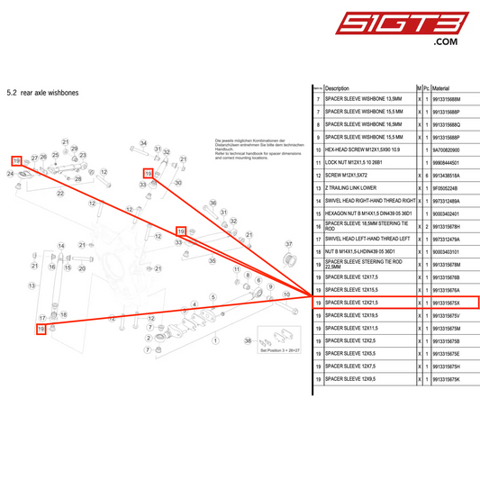 SPACER SLEEVE 12X21,5 - 9913315675X [PORSCHE 991.2 GT3 R]