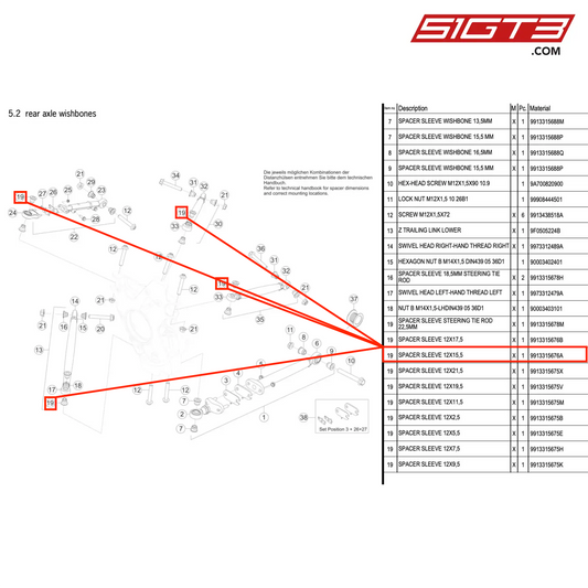 SPACER SLEEVE 12X15,5 - 9913315676A [PORSCHE 991.2 GT3 R]
