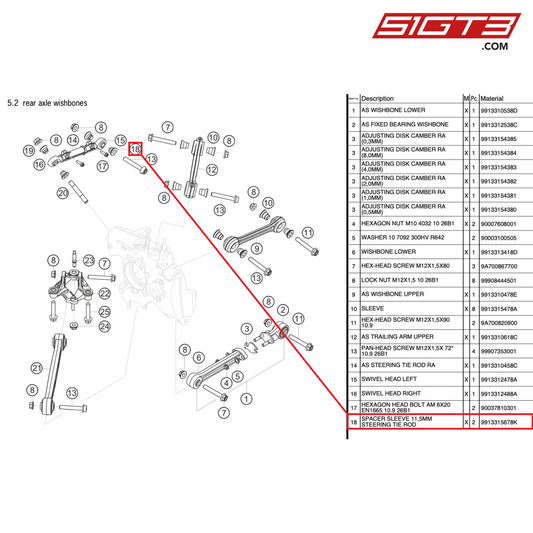 SPACER SLEEVE 11,5MM STEERING TIE ROD - 9913315678K [PORSCHE 991.2 GT3 Cup]