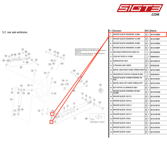 スペーサースリーブ ウィッシュボーン 13.5MM - 9913315688M [ポルシェ 991.2 GT3 R]