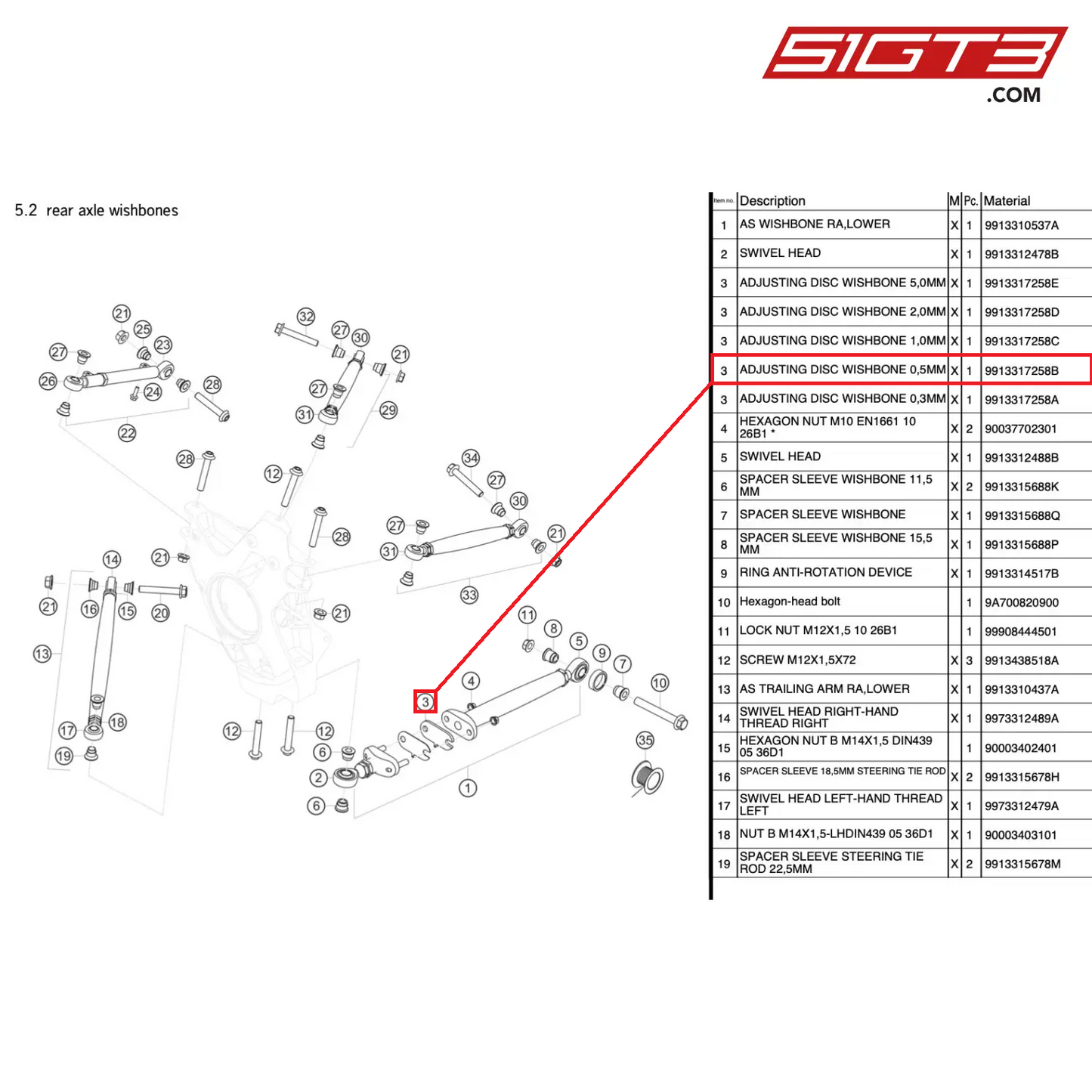 DISCO DI REGOLAZIONE BRACCIO OSCILLANTE 0,5MM - 9913317258B [PORSCHE 991.1 GT3 R]