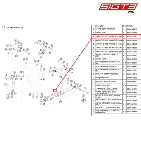 ADJUSTING DISC WISHBONE 5,0MM - 9913317258E [PORSCHE 991.1 GT3 R]