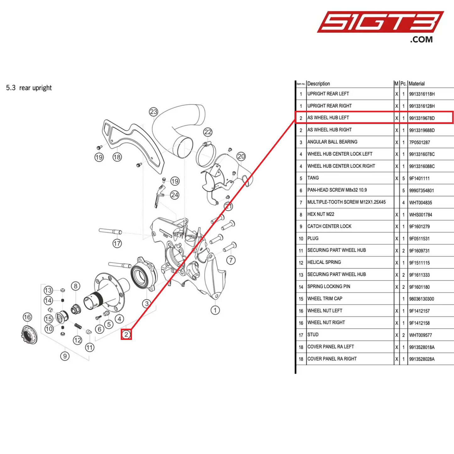 AS WHEEL HUB LEFT - 9913319678D [PORSCHE 991.1 GT3 Cup]