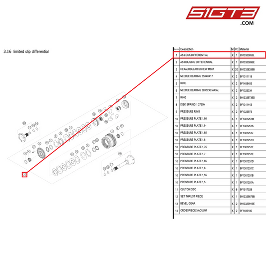 AS LOCK.DIFFERENTIAL - 9913320859L [PORSCHE 991.1 GT3 Cup (2017)]