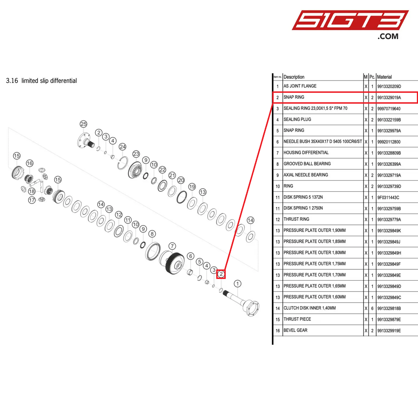 SNAP RING - 9913329019A [PORSCHE 911 GT3 R Type 991 (GEN 2)]