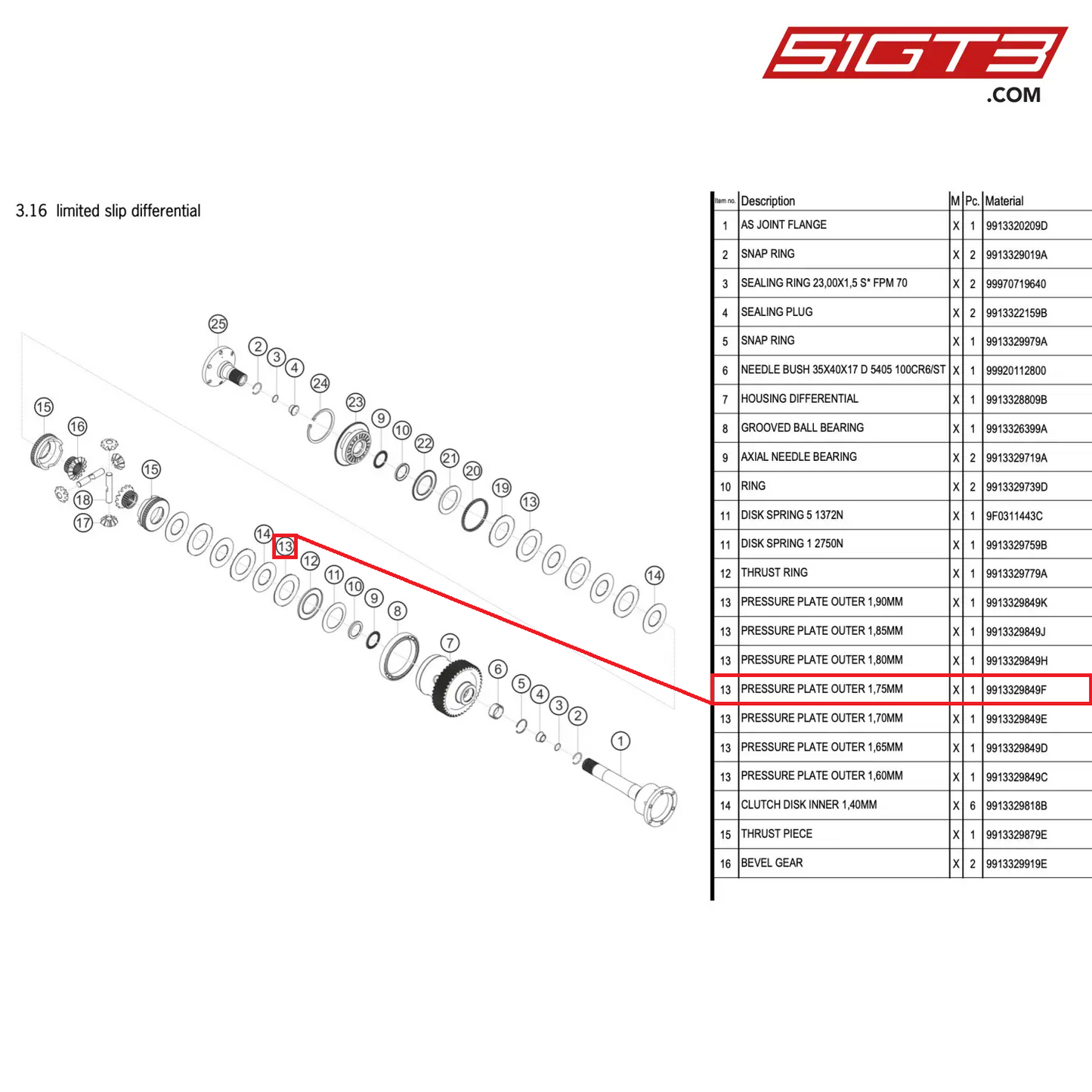 PRESSURE PLATE OUTER 1,75MM - 9913329849F [PORSCHE 911 GT3 R Type 991 (GEN 2)]