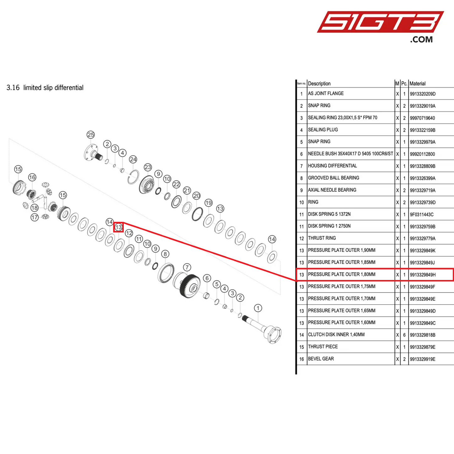 PRESSURE PLATE OUTER 1,80MM - 9913329849H [PORSCHE 911 GT3 R Type 991 (GEN 2)]