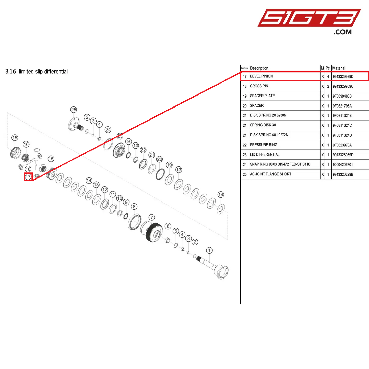 BEVEL PINION - 9913329939D [PORSCHE 911 GT3 R Type 991 (GEN 2)]