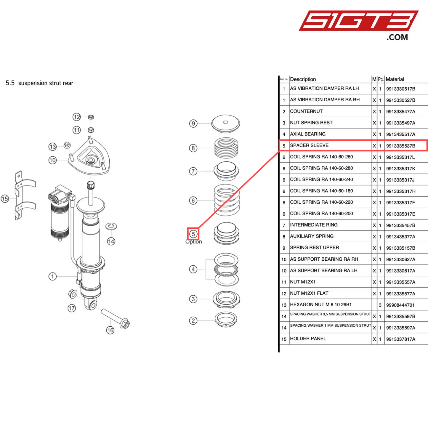 SPACER SLEEVE - 9913335537B [PORSCHE 991.1 GT3 R]